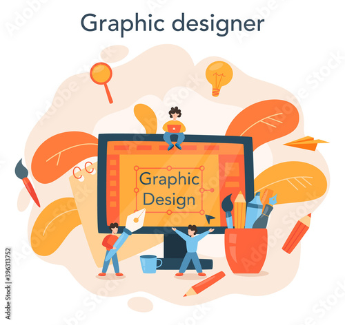 Graphic designer or digital illustrator concept. Picture on the device