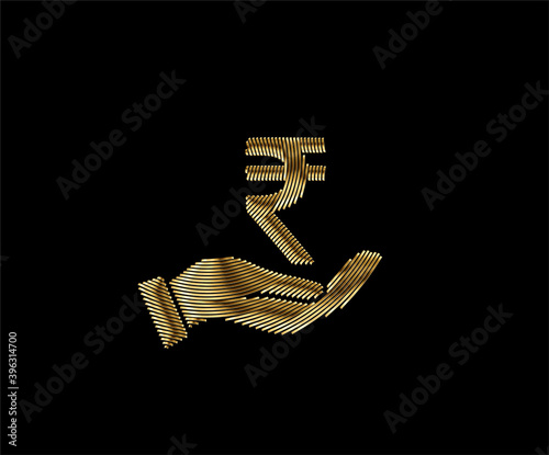 Save rupee gold color icon. indian rupee on hand. vector banking, investment and finance symbol