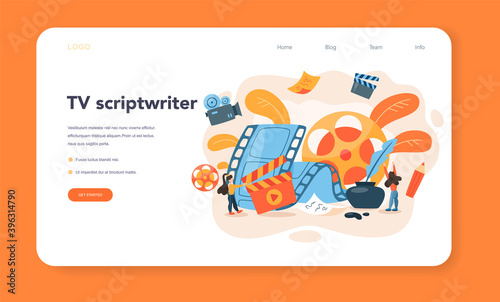 Screenwriter web banner or landing page. Person create a screenplay