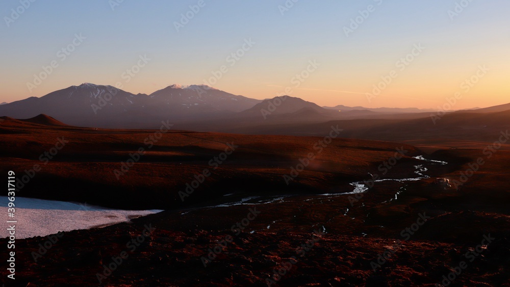 Sunset near Mutnovsky volcano, Kamchatka, Russia