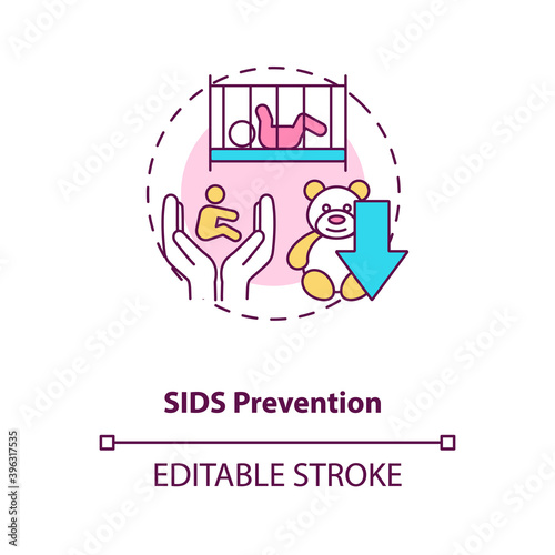 SIDS prevention concept icon. Breastfeeding pros. Sudden infant death prevention. Motherhood benefits idea thin line illustration. Vector isolated outline RGB color drawing. Editable stroke