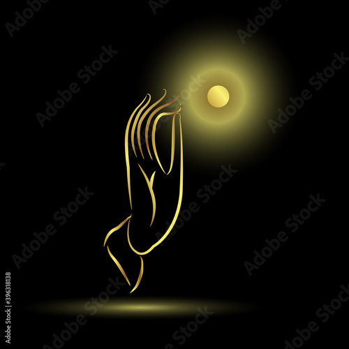 Hands of Buddha over black background
