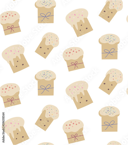 Seamless flat vector easter pattern with decorative colored cakes. For wrapping, fabric, wallpaper. Isolated on white background