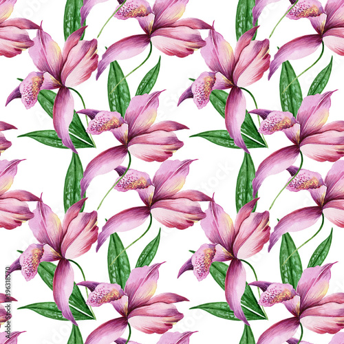 seamless floral pattern, flowers, orchid, tropical flowers