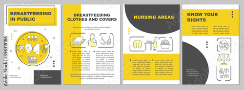 Breastfeeding in public brochure template. Nursing mothers law. Flyer, booklet, leaflet print, cover design with linear icons. Vector layouts for magazines, annual reports, advertising posters