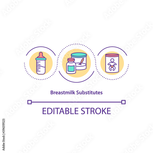 Breastmilk substitutes concept icon. Infant formula idea thin line illustration. Breastmilk alternative. Safe, adequate nutrition for babies. Vector isolated outline RGB color drawing. Editable stroke