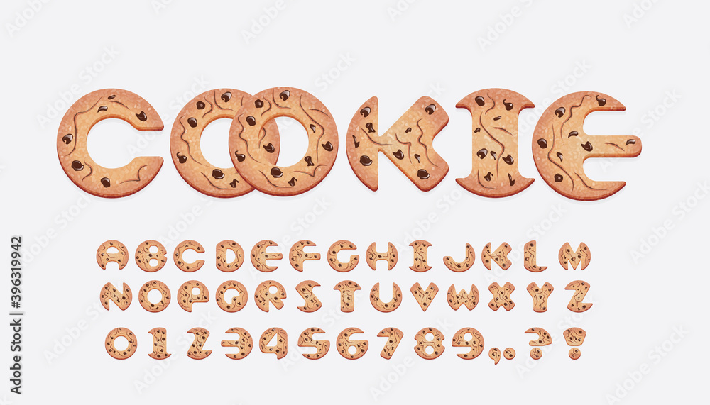 Cartoon sweet alphabet set. Font made of chocolate chip cookies. Cartoon sweet alphabet set. Font made of chocolate chip cookies.