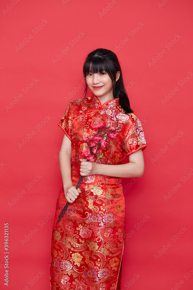Asian women in red traditional Chinese dress Asian women in red traditional Chinese dress