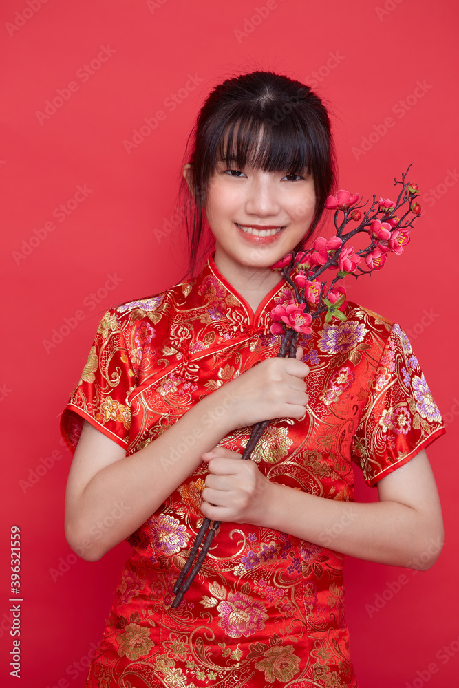 Asian women in red traditional Chinese dress Asian women in red traditional Chinese dress