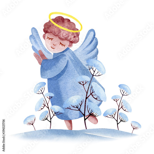 Canvastavla christmas watercolor card guardian angel