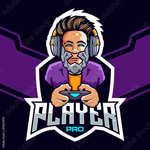 Pro esports gamer with a robot head logo design