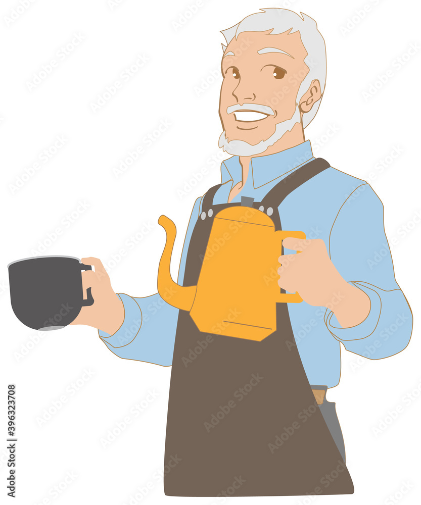 コーヒーを入れるシニアのカフェマスター コーヒーを入れるシニアのカフェマスター
