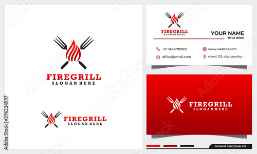 grill barbeque logo design with business card template