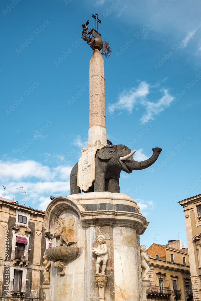The famous lava stone statue of an elephant called Liotru in Catania, Sicily