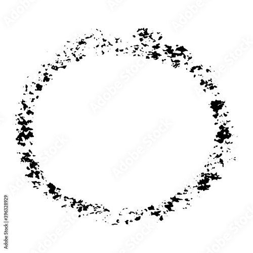 Black color of grunge textured in circle or round shape on white background