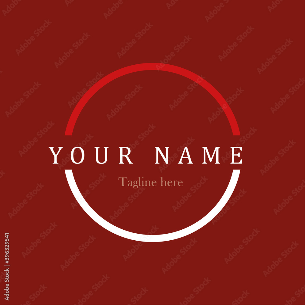 Minimalist logo formed by a circle and a name in the center. Burgundy red background.