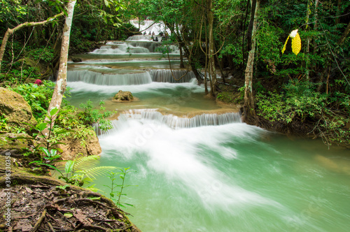 Huay Mae Kamin waterfall in deep rain forest jungle   Srinakharin Dam National parkl in Kanchanaburi  Thailand 