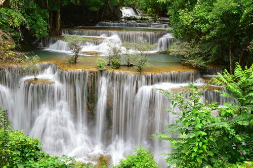 Huay Mae Kamin waterfall in deep rain forest jungle ( Srinakharin Dam National parkl in Kanchanaburi, Thailand)