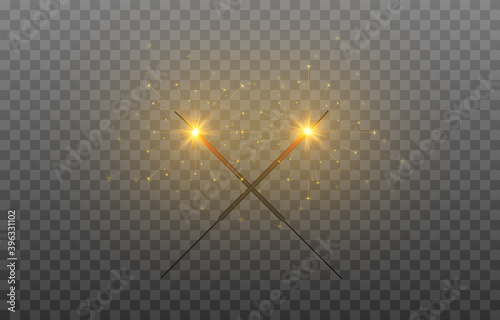 Vector set of sparklers. Burning PNG lights, sparks, fireworks. Christmas lights.