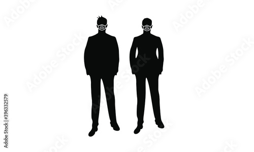 People wearing masks, isolated vector silhouettes