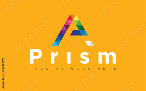 Prism Triangle Pyramid colorful Letter A and P Logo Font Typography alphabet concept vector design. photo
