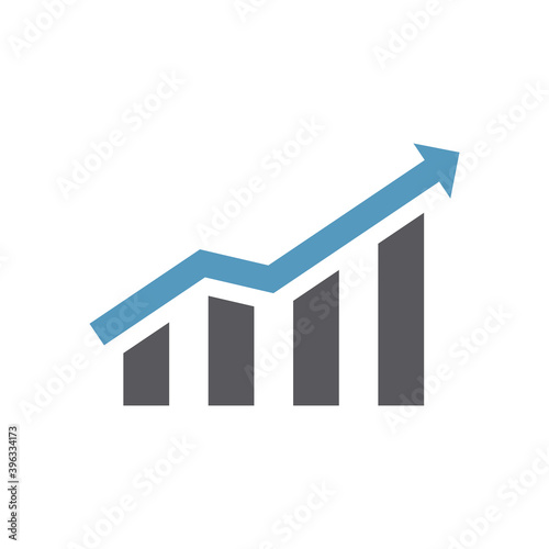 Growth chart vector icon. Bar graph or infographic with arrow symbol.