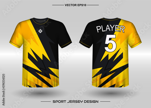 T-shirt sport vector design template, Soccer jersey mockup for football club. uniform front and back view. Clothing Men adult. Can use for printing, branding logo team, squad, match event, tournament