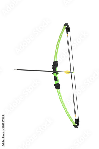 Sports bow isolate on a white back. Modern green composite sport bow.