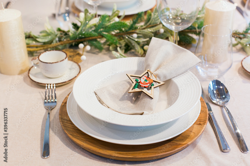 Christmas, new year table setting for celebration holidays Christmas, new year table setting for celebration holidays