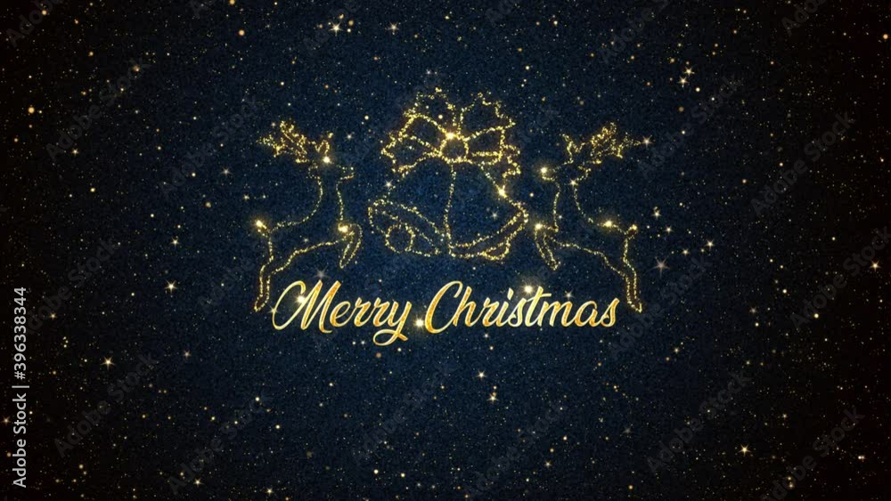 Beautiful Seasonal animated motion graphic of reindeers and bells depicted in glittering particles on a starry background, with the seasonal message �Merry Christmas� appearing Beautiful Seasonal animated motion graphic of reindeers and bells depicted in glittering particles on a starry background, with the seasonal message �Merry Christmas� appearing