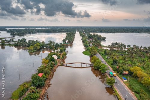 Aerial view of the backwaters, Kerala, India. photo