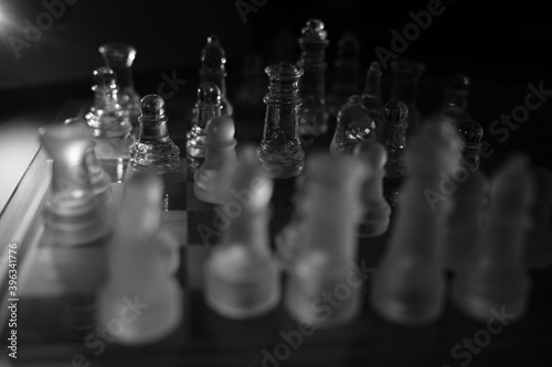 chess board game black and white photo business strategy concept