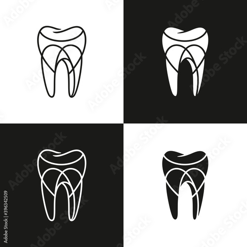 Dental care logo or icon. Abstract stylized tooth, modern logotype for dentistry, dentist, dental clinic, health care concept. Simple tooth symbol in linear drawing. Vector illustration.