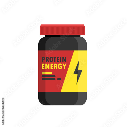 Protein containers isolated on white background. Sport food supplements concept. Supplements for muscle growth. Vector stock