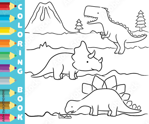 coloring page or book with dinosaurs cartoon