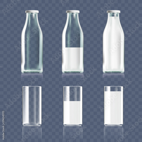 Transparent Clear Glass And Bottle Of Milk