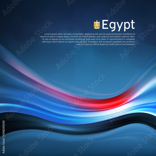 Egypt abstract flag background. Blurred pattern of light lines in the colors Egyptian flag in blue sky, business brochure. State banner, Egyptian poster, patriotic cover, flyer. Vector design