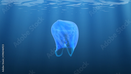 Blue Transparent Plastic Bag Garbage In Ocean