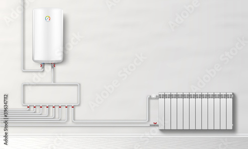 3D Water Heater Boiler On White Wall