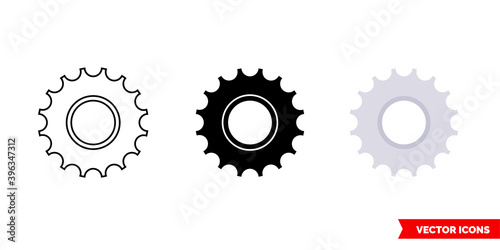 Bicycle freewheel icon of 3 types color, black and white, outline. Isolated vector sign symbol.