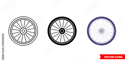 Bicycle wheel icon of 3 types color, black and white, outline. Isolated vector sign symbol.