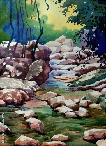 The river in the forest hand drawn illustration Premium Vector