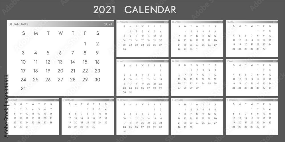 2021 year annual calendar template in a minimalism white style. Wall monthly calendar set of 12 months 2021 pages ready for print. Week Starts on Sunday. 2021 year annual calendar template in a minimalism white style. Wall monthly calendar set of 12 months 2021 pages ready for print. Week Starts on Sunday.