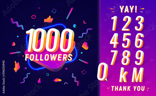 Collection of numbers for followers vector illustration. Set of numbers for Celebrate of followers isolated design elements