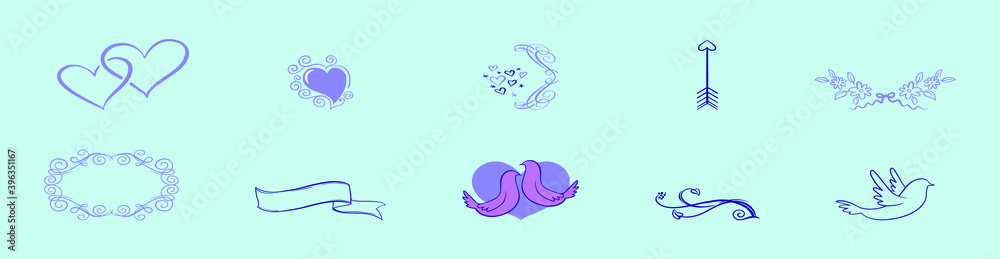Naklejka premium set of romantic cartoon icon design template with various models. vector illustration isolated on blue background