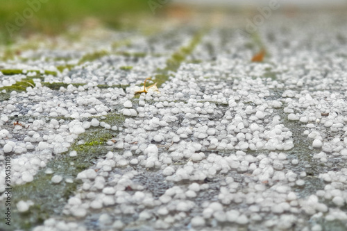 
road from brick on which hail fell