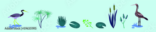 set of marsh wetland cartoon icon design template with various models. vector illustration isolated on blue background