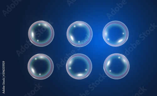 Air soap bubbles on a transparent background .Vector illustration of bulbs.  