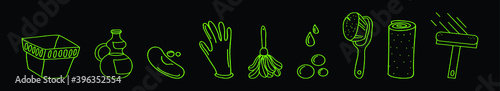 set of spring cleaning cartoon icon design template with various models. vector illustration isolated on black background