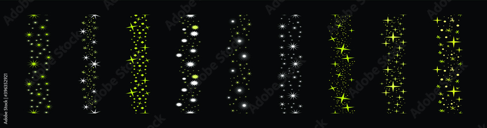 set of sparkly star brushes cartoon icon design template with various models. vector illustration isolated on black background